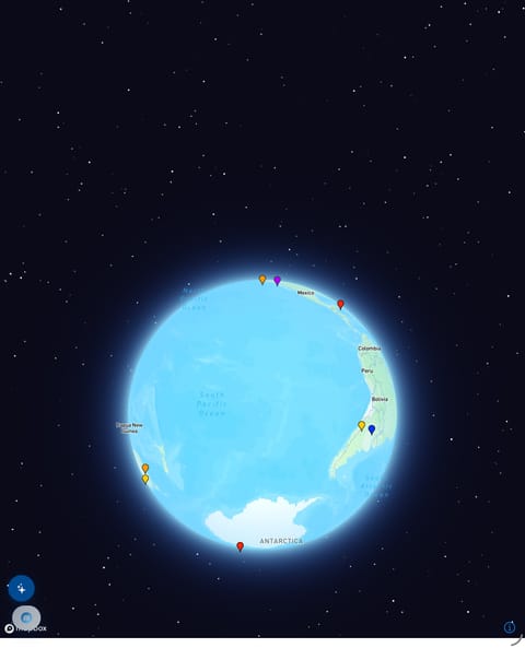 Pilots Atlas on iPad showing the world globe with airports